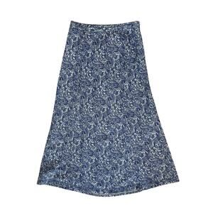 L.L. Bean Linen Paisley A-Line Midi Skirt Blue White Sz 6P Classic Fit Coastal
